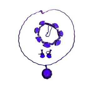 Vt Italy Opalescent Crystal Bracelet Necklace Earrings Set Sterling Silver GLOWS